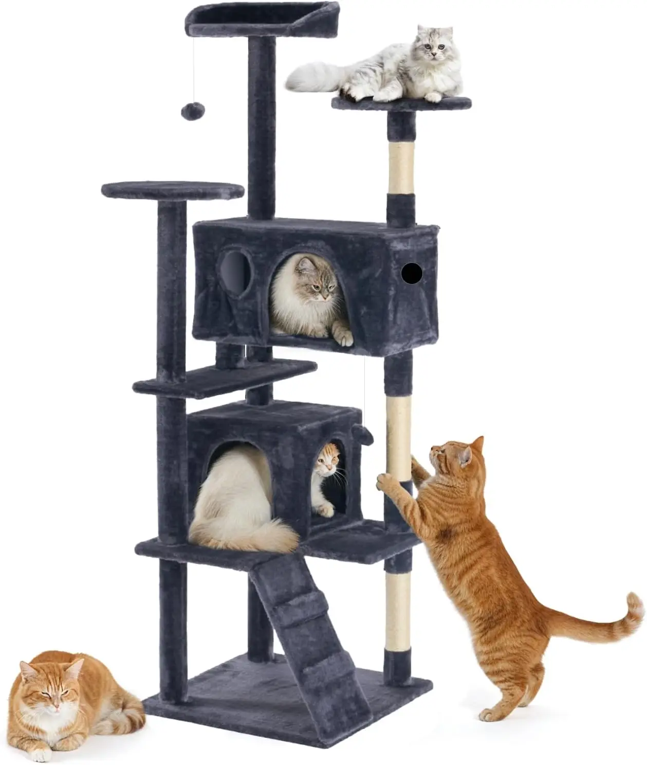 

62IN Large Cat Tree Tower, Cat Tree for Large Cats, Multi-Level with Scratching Post, Cozy Fun Cat Jumping Platform Space