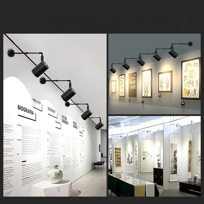 Modern LED Extendable Telescopic Wall Lamps Aluminium Sconces White Black Long Arm Wall Spot light for Painting Picture Gallary