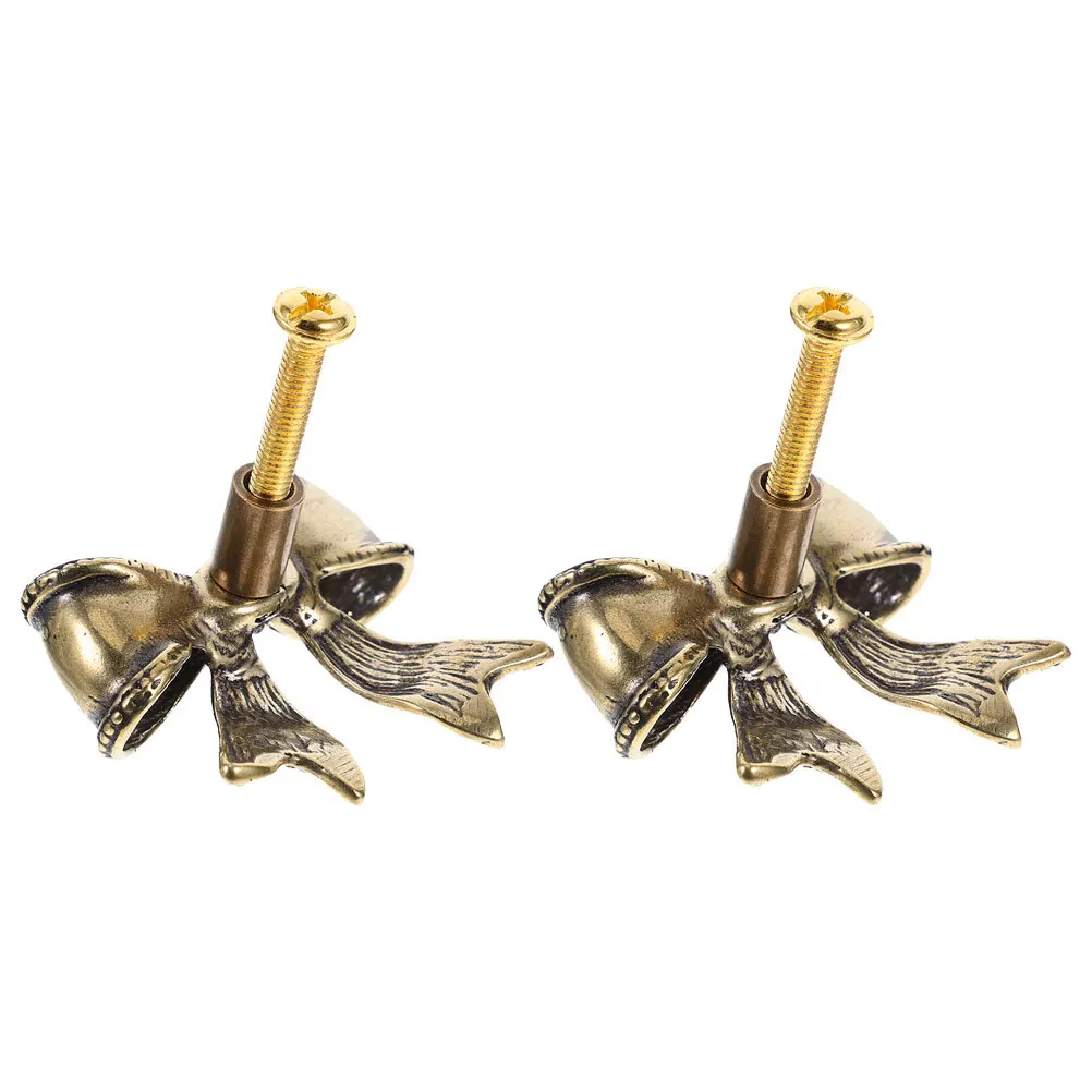 

2pcs Brass Bow Cabinet Knobs Thick Drawer Pulls For Furniture Porch Entrance Cabinet Handles Durable Brass Door Pull Hardware