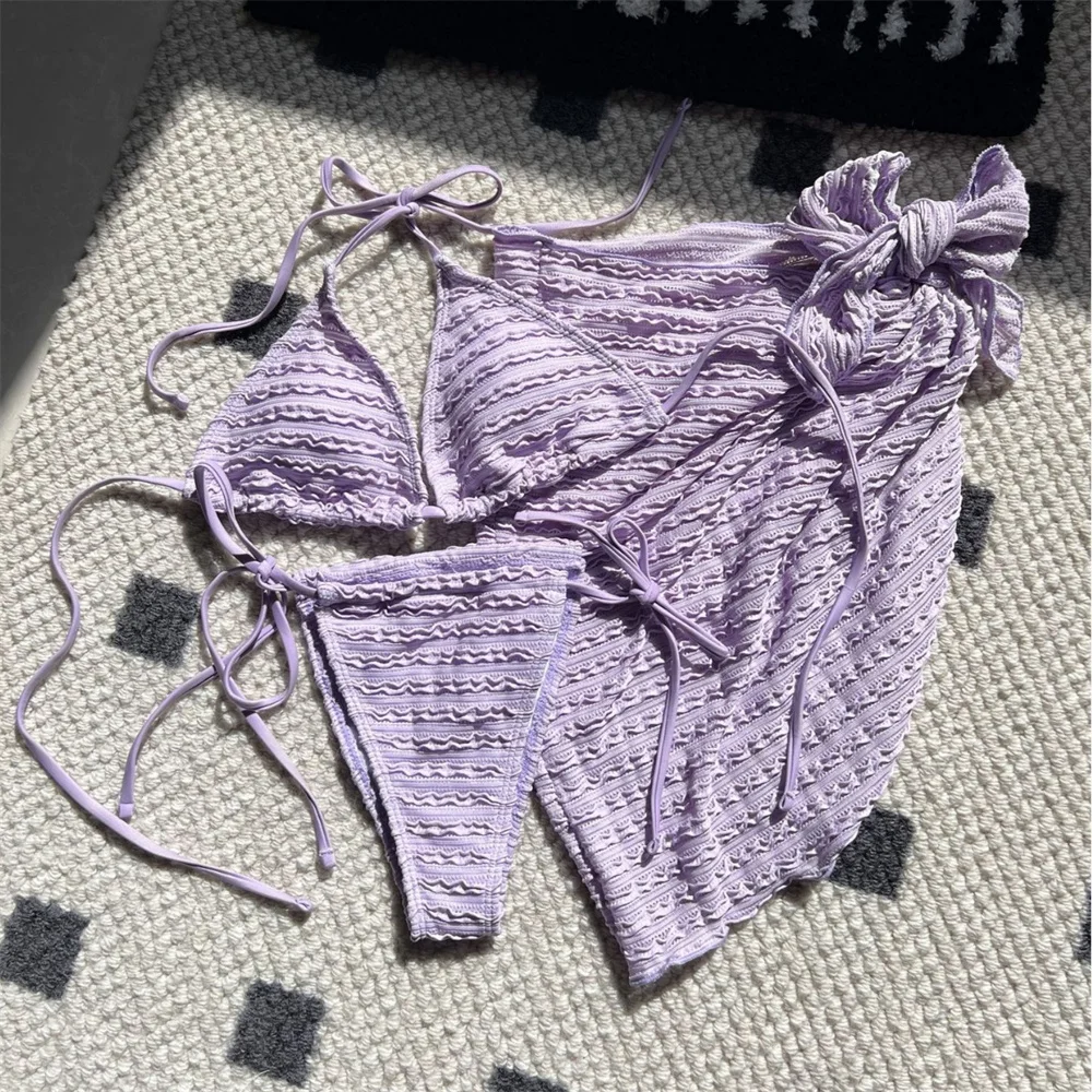 

Purple Bikini Y2K Swimsuit Triangle String Bikinis Bandage Cover Ups Brazilian Beach Outfit Women Vacation Swimwear Bathing Suit