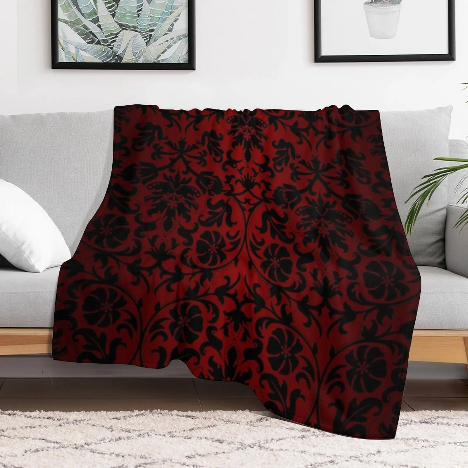 

Dark Red and Black Damask Pattern Throw Blanket Extra Large Throw Decorative Throw For Decorative Sofa Weighted Blankets