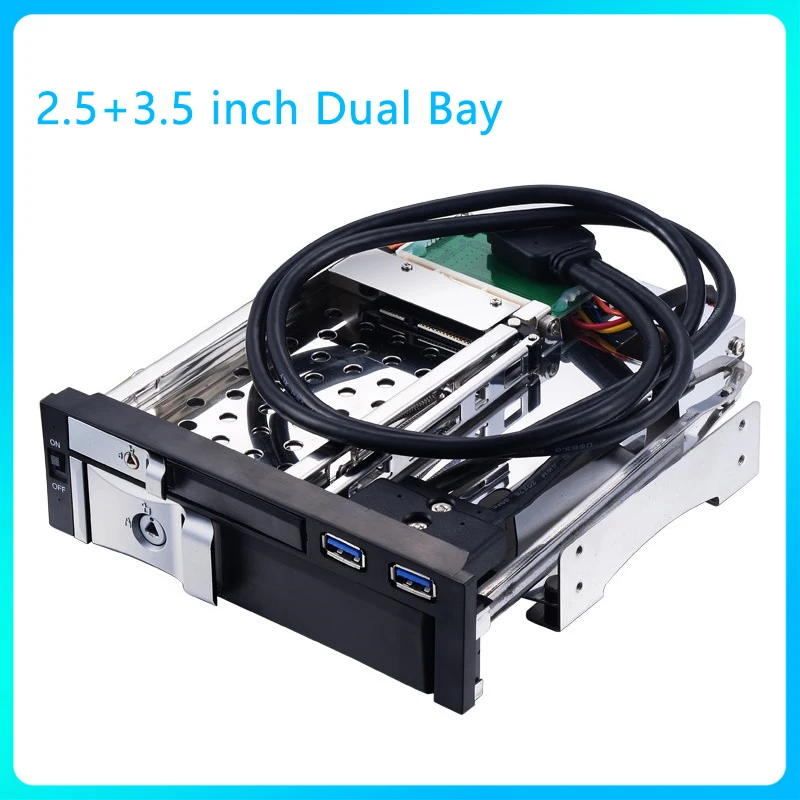 

2.5+3.5 inch Dual Bay Tray-less SATA Internal HDD Enclosure for 5.25in Optibay Mobile Rack with USB interface