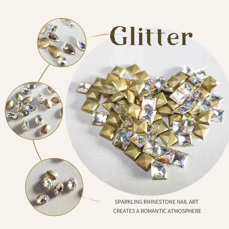 10 Uds. De diamantes de imitación sin fijación por calor con forma de corazón de tamaño mixto, cristales con parte posterior plana, dijes para uñas, gemas en forma de gota, accesorios para uñas, joyería artística para uñas