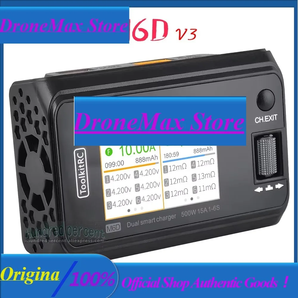 DroMaToolkitRC M6D Intelligent Charger Dual Channel Lithium Battery Fast Charging 2CH DC 500W 15A 1-6S ISP 2.4-inch Display Scre