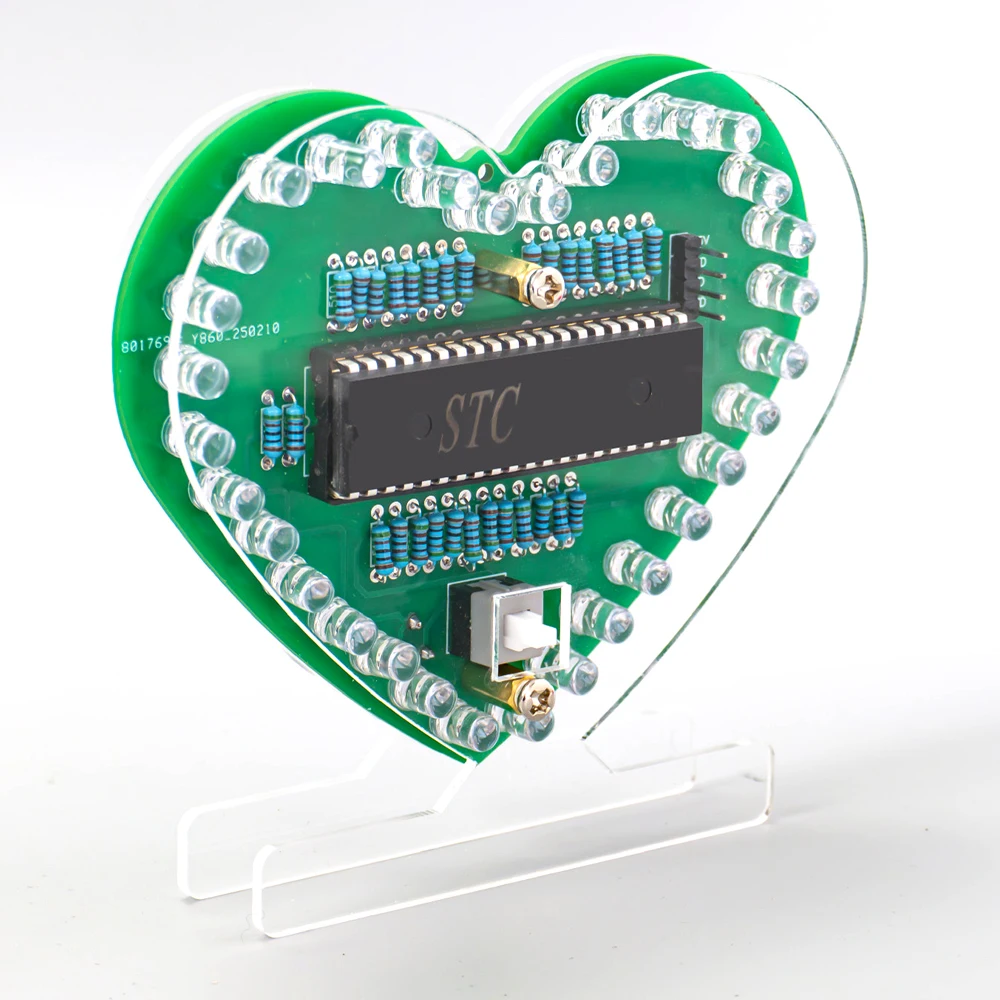 DIY Kit Electronics MCU Heart-shaped Flowing Light 32-LED Ambient Flashing Lights STC89C52RC PCB Soldering Practice Kit DC5V