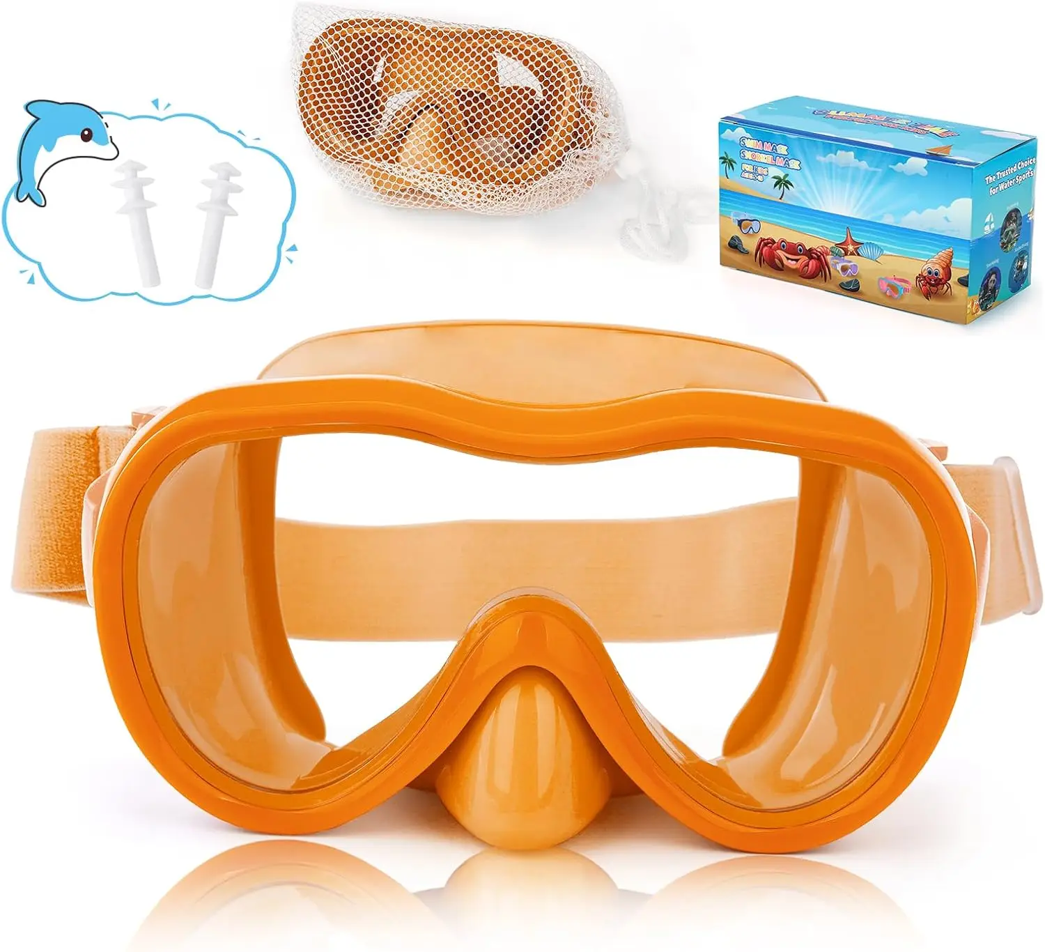 

Kids Swim Goggles, Snorkel Mask Diving Mask with Nose Cover & Elastic Straps, Mesh Bag Included