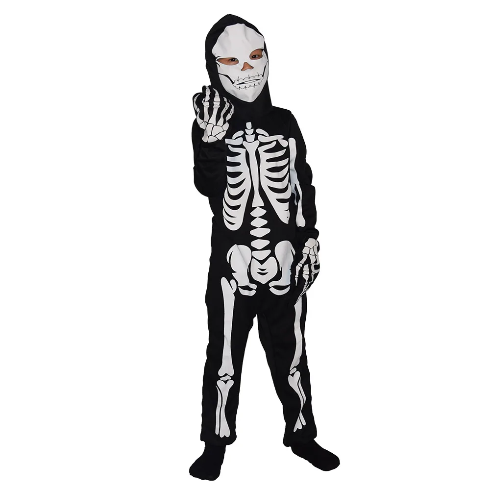 Enge Zombie Cosplay Kostuums Skelet Schedel Kostuum Halloween Kostuum Voor Kinderen Carnaval Feest Verkleed Jumpsuits En Masker