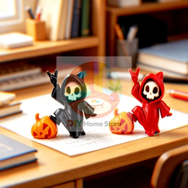 Halloween Pumpkin Decor Skeleton Figurine 1Pcs Resin Hooded Skull Ghost Statue for Desk Mantel Holiday Party Decoration Gift