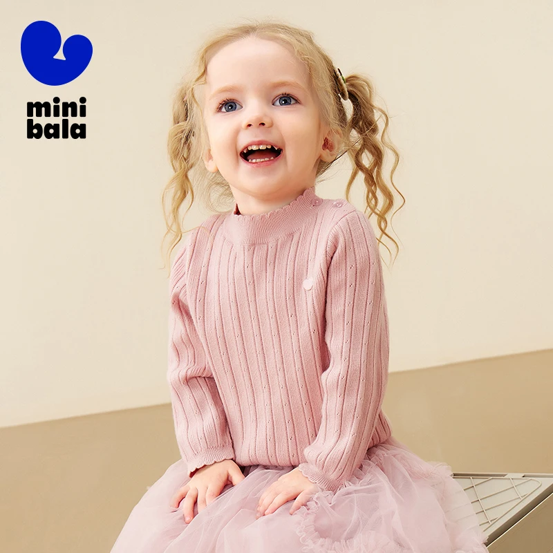 

Mini Bala Girls Sweater 2025 Winter New Semi High Neck Soft Base Layer Sweet Top