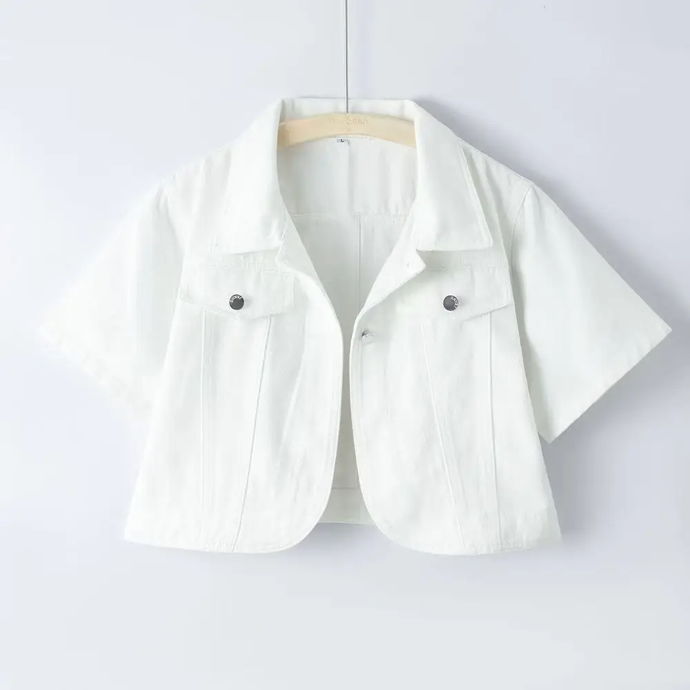 Verão novo branco casual de manga curta jaqueta jeans 2026 feminino blusa curta xale colete feminino jaqueta jeans feminina