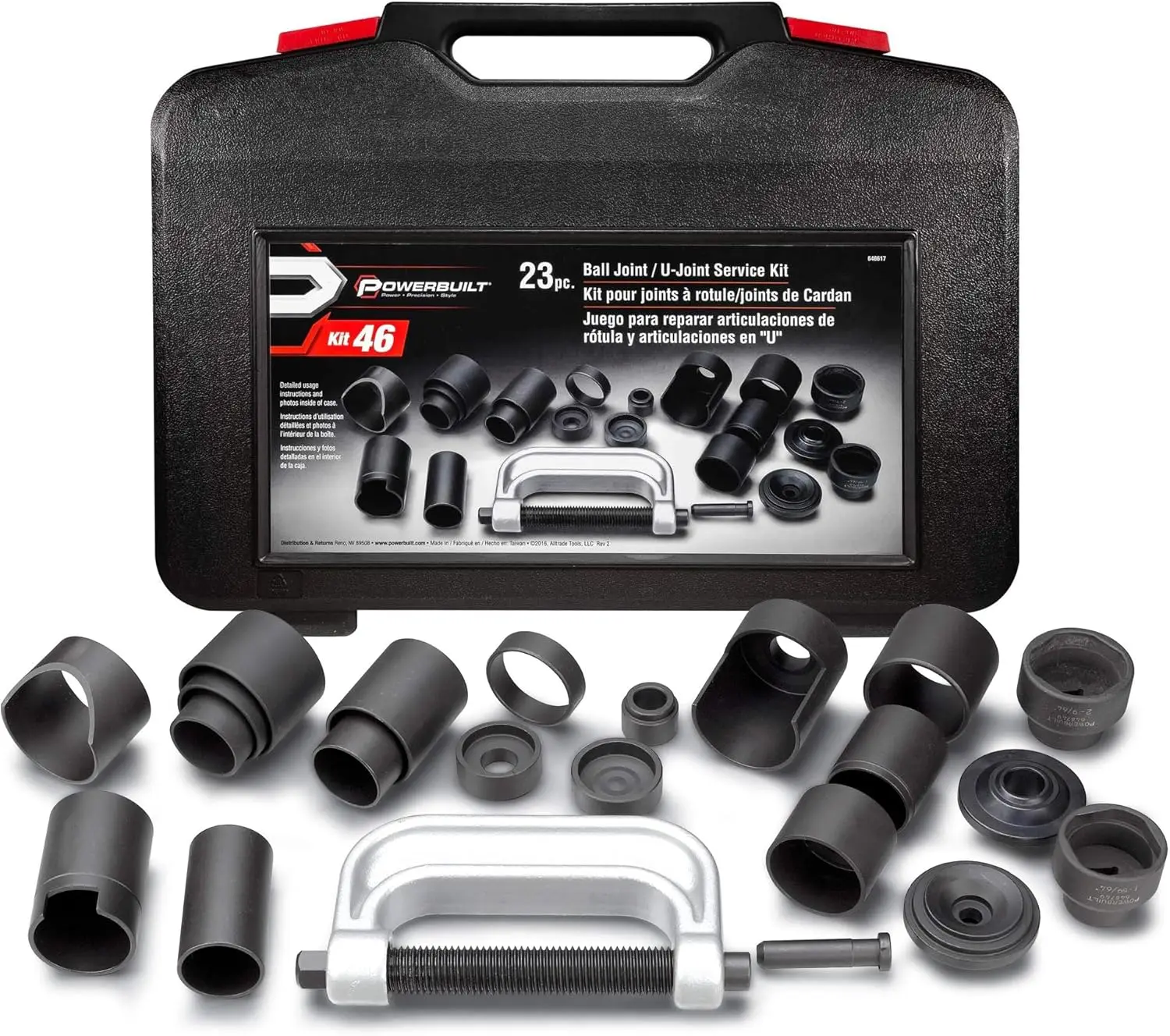 Powerbuilt Ball and U Joint Service Set, 23 Piece Tool Kit, Remove and Install Ball Joints, Receiving Tube Sockets - 648617