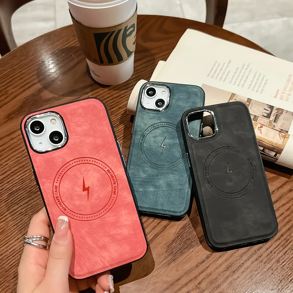 

For Magsafe Magnetic Wireless Charging Case For iPhone 15 14 13 12 11 Pro XS Max XR X 8 Plus SE 2020 Pu Leather Back TPU Cover