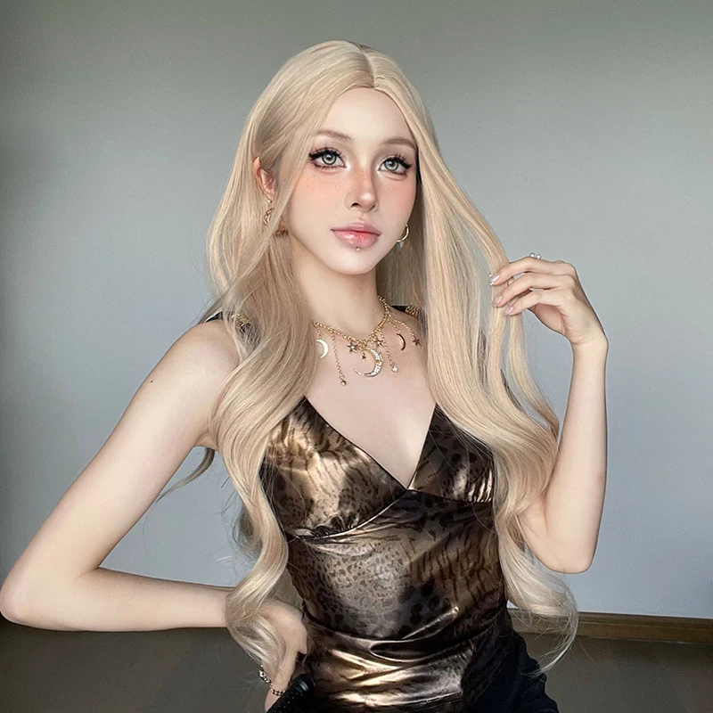 باروكة صناعية وردية اللون للهالوين مع شعر مستعار مموج ومموج للعب الأدوار مناسب للحفلات اليومية النسائية