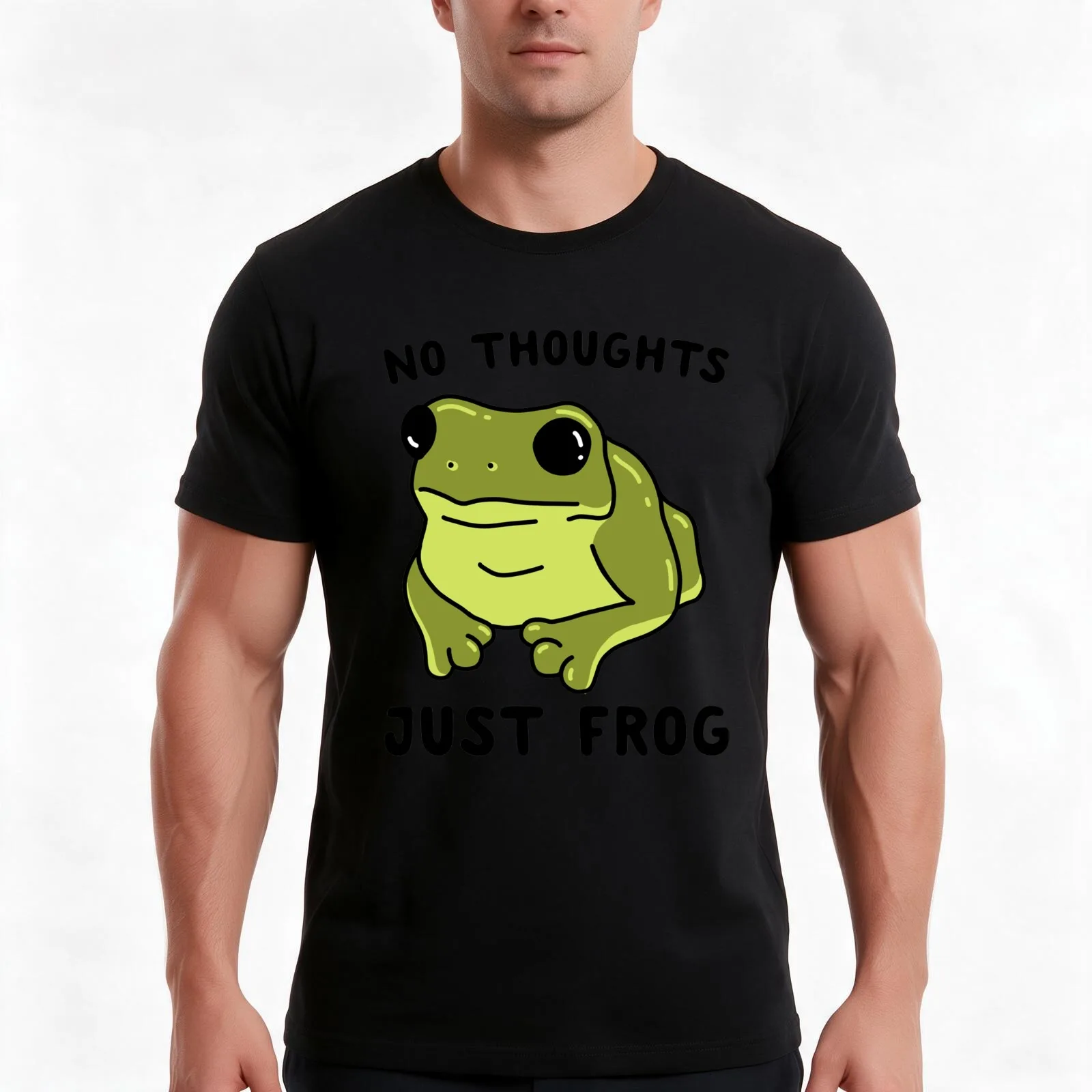 NO THOUGHTS, JUST FROG T-Shirt, Summer Casual Cotton Tee, Oversized Streetwear Tops, Vintage Graphic Print, Unisex Men Women