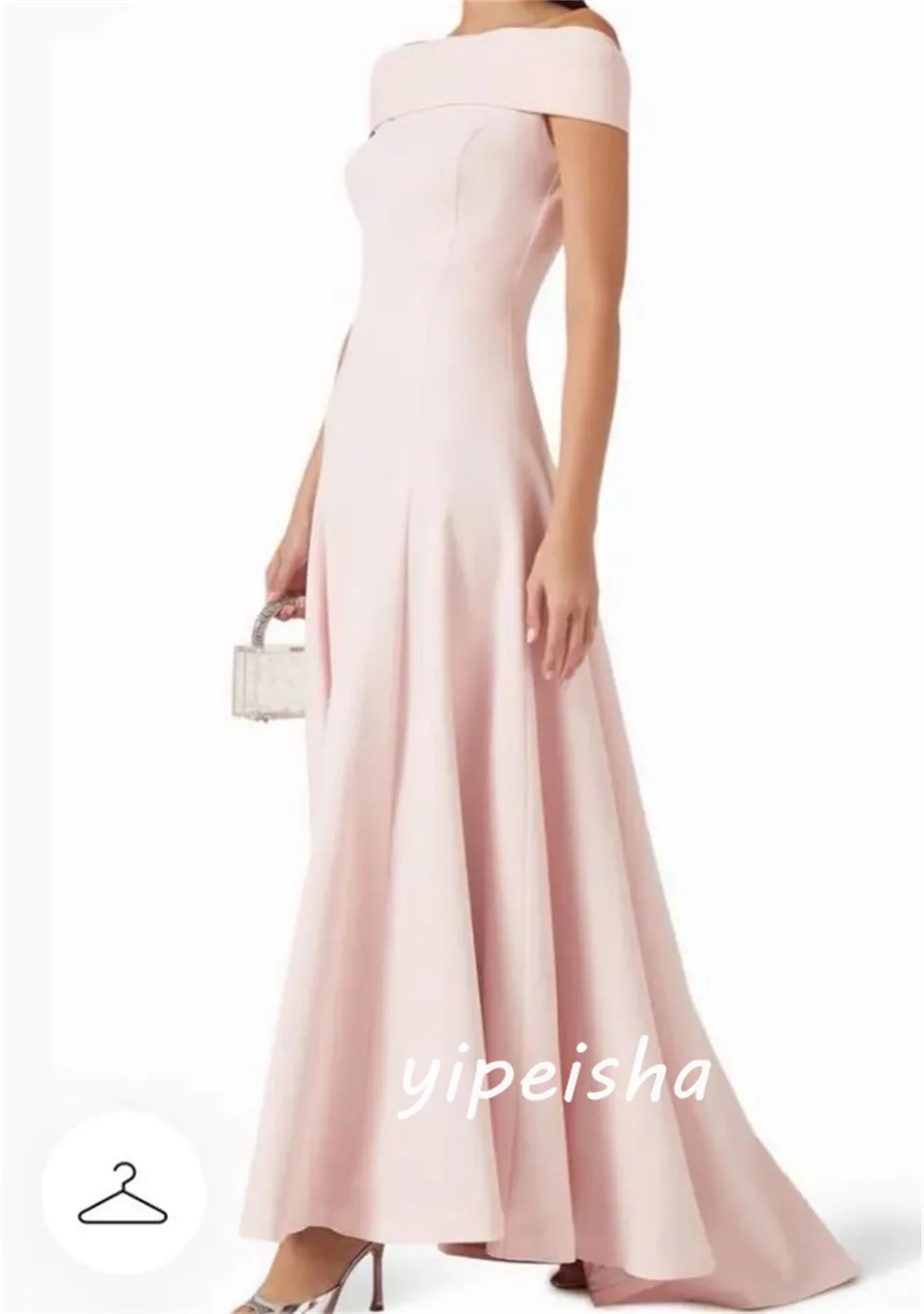 Customized Simple Exquisite Jersey Pleat Pink Ruched A-line Off-the-shoulder Floor-Length Evening Dresses Elegant for Woman