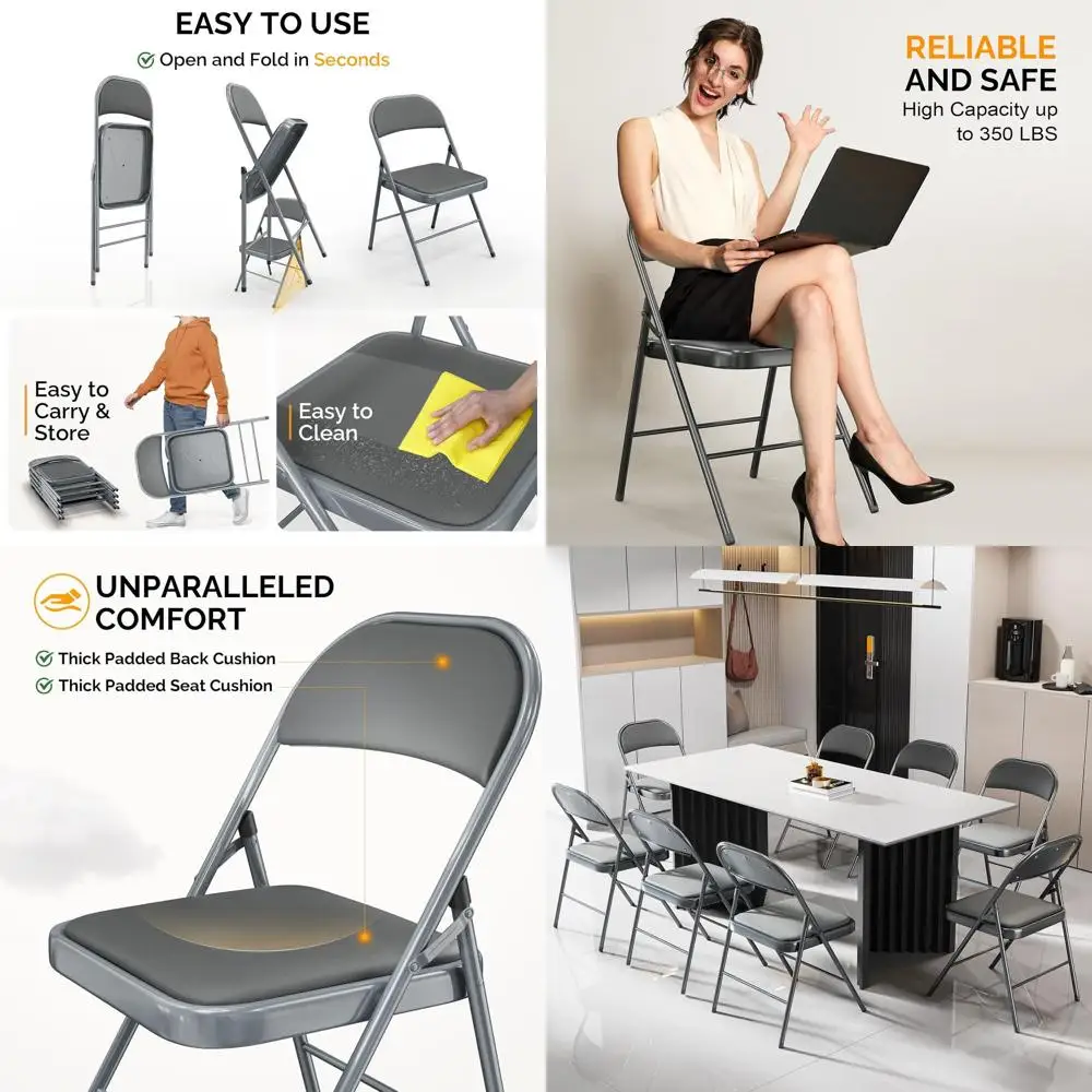 

Padded Folding Chair in Gray, Portable for Outdoors, Office, Weddings, PU Leather