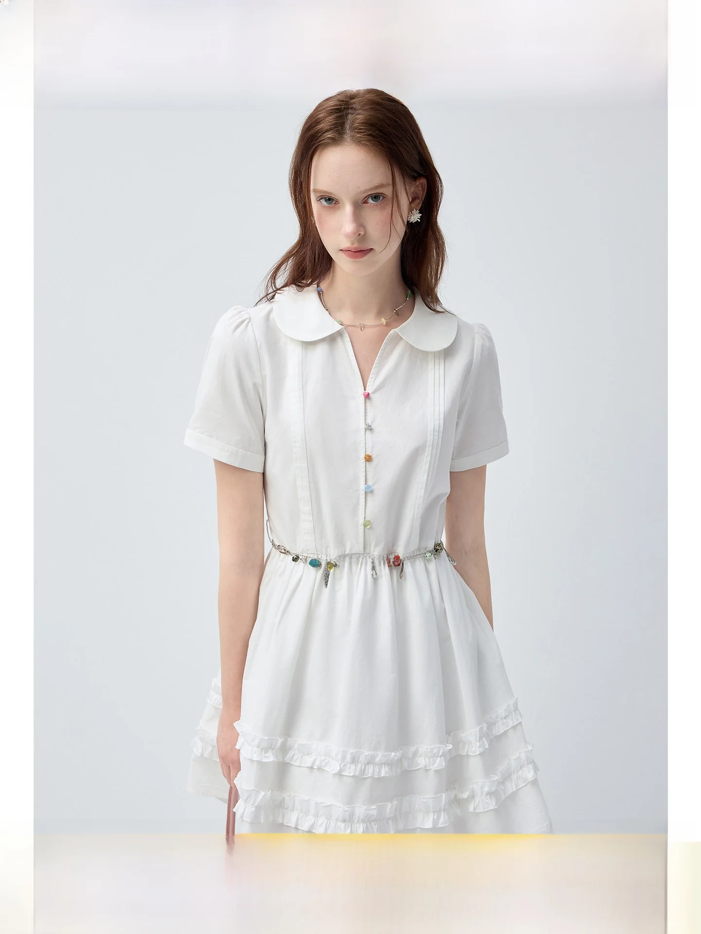 

Sweet Style plus Size Women's Dress Doll Collar Short A-Line Skirt Slimming Summer Versatile Clothes for Plump Ladies