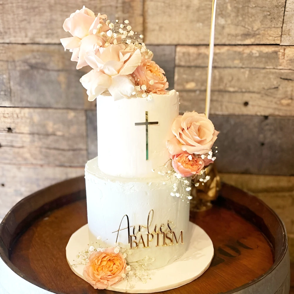 Personalised Baptism Cake Topper with Custom Name and Cross, Christening Cake Topper