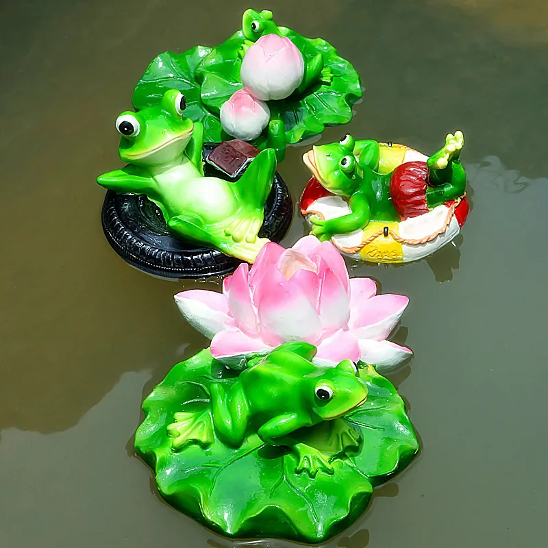 2023 New Floating Water Lotus Frog Decoration Resin Crafts Fish Pond Rockery Fountain Flowing Water Decoration Pond Creativity