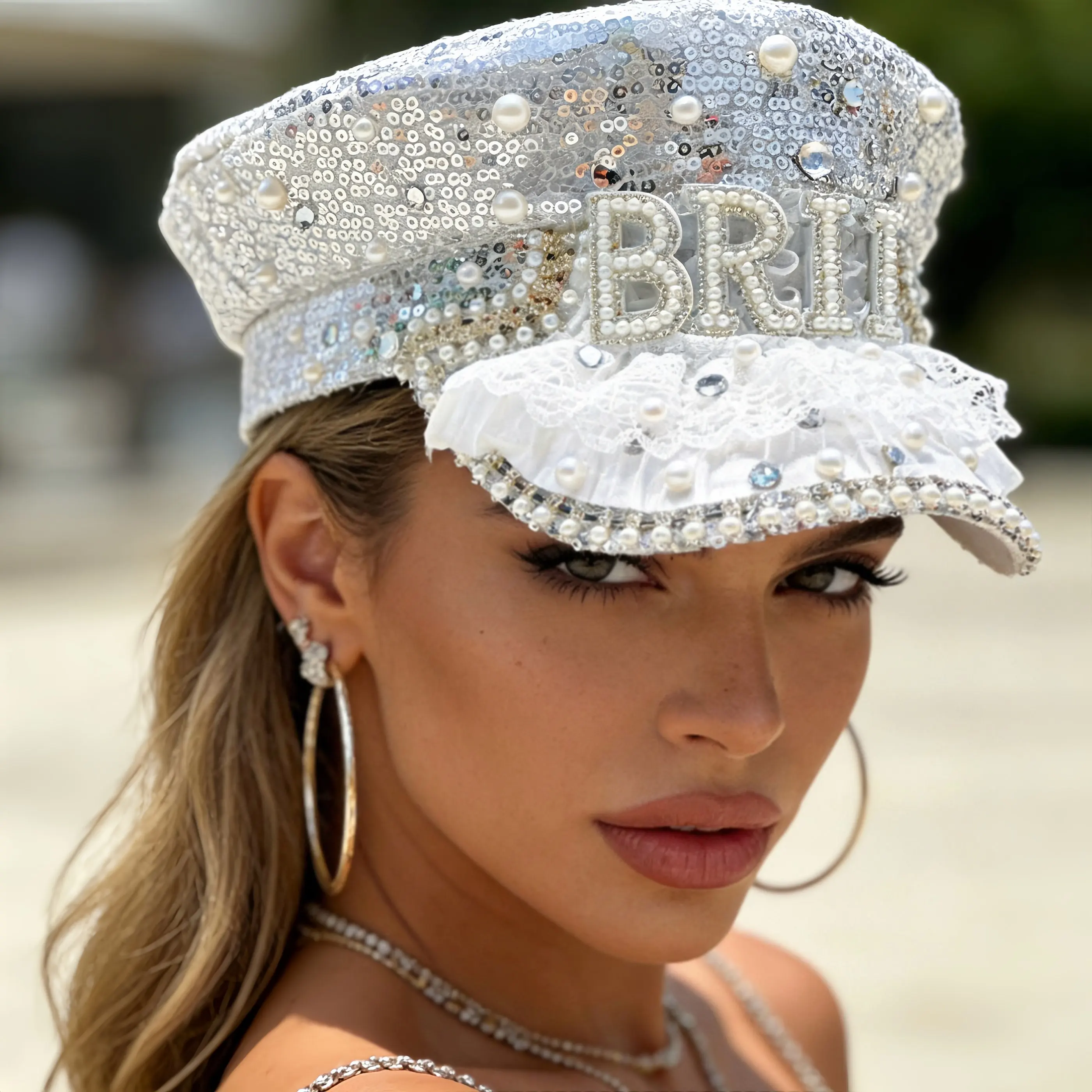 HongLuan Luxury Captain Hat Rhinestone for Burning Man Festival Woman, Halloween Costume Hats Adult, Cosplay Female Accessories