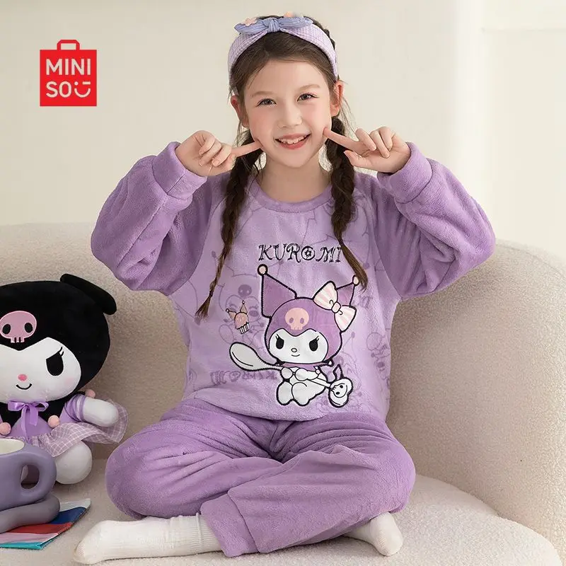 

Miniso 2025 Kuromi Pajama Set, Flannel Loungewear for Girls & Toddlers Cozy Winter Sleepwear