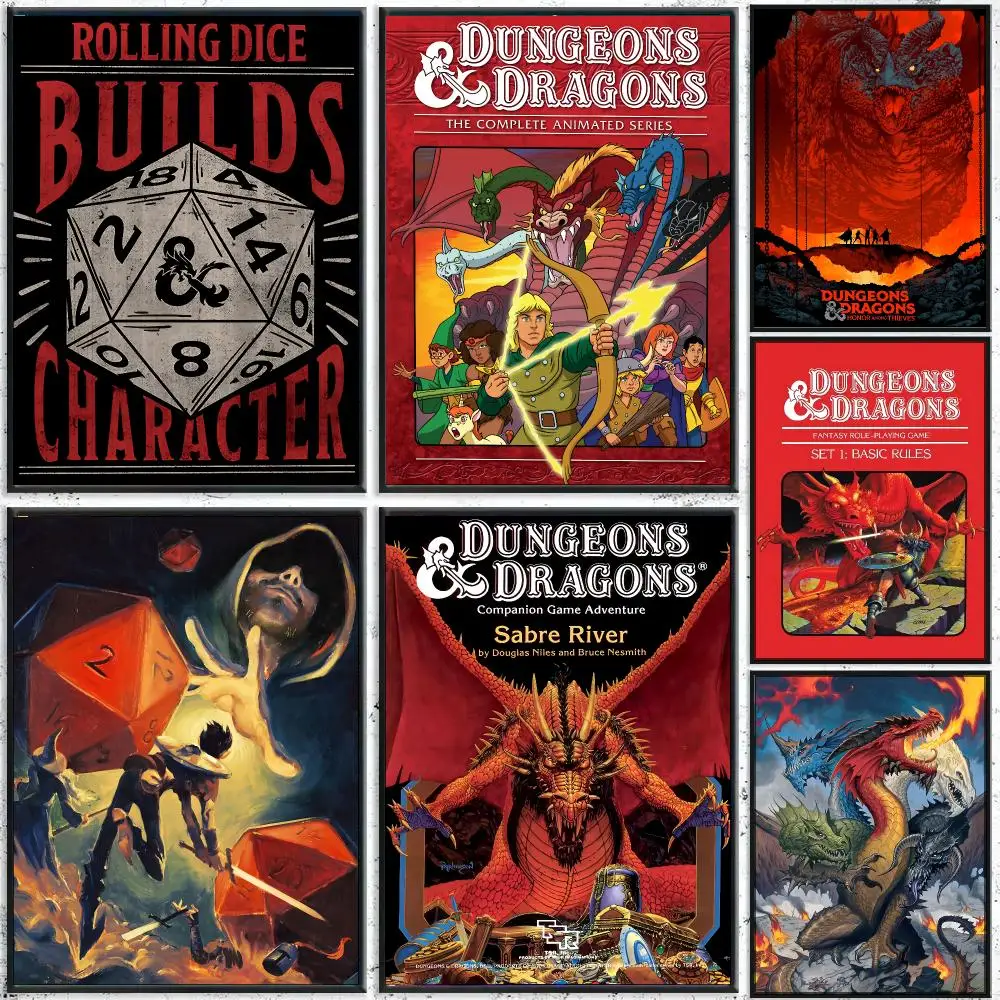 Games D-Dungeons and Dragons Poster Perfect Sticker Self Adhesive for Office Home Theater Wall Art Decor Fancy Gift
