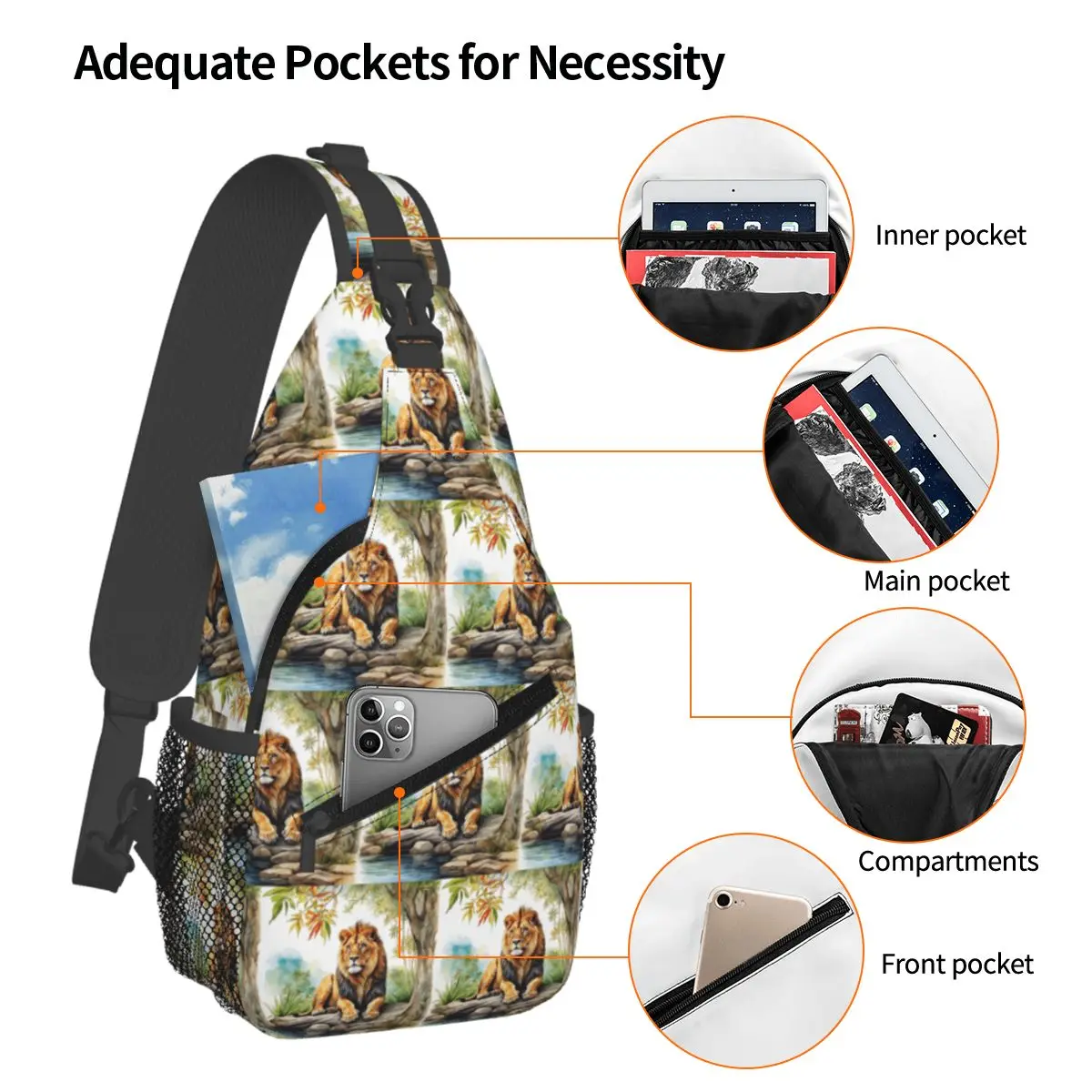 A Lion In A Forest Chest Bag Men Sling Crossbody Backpack Chest Bag Travel Hiking Daypack Shoulder Bag