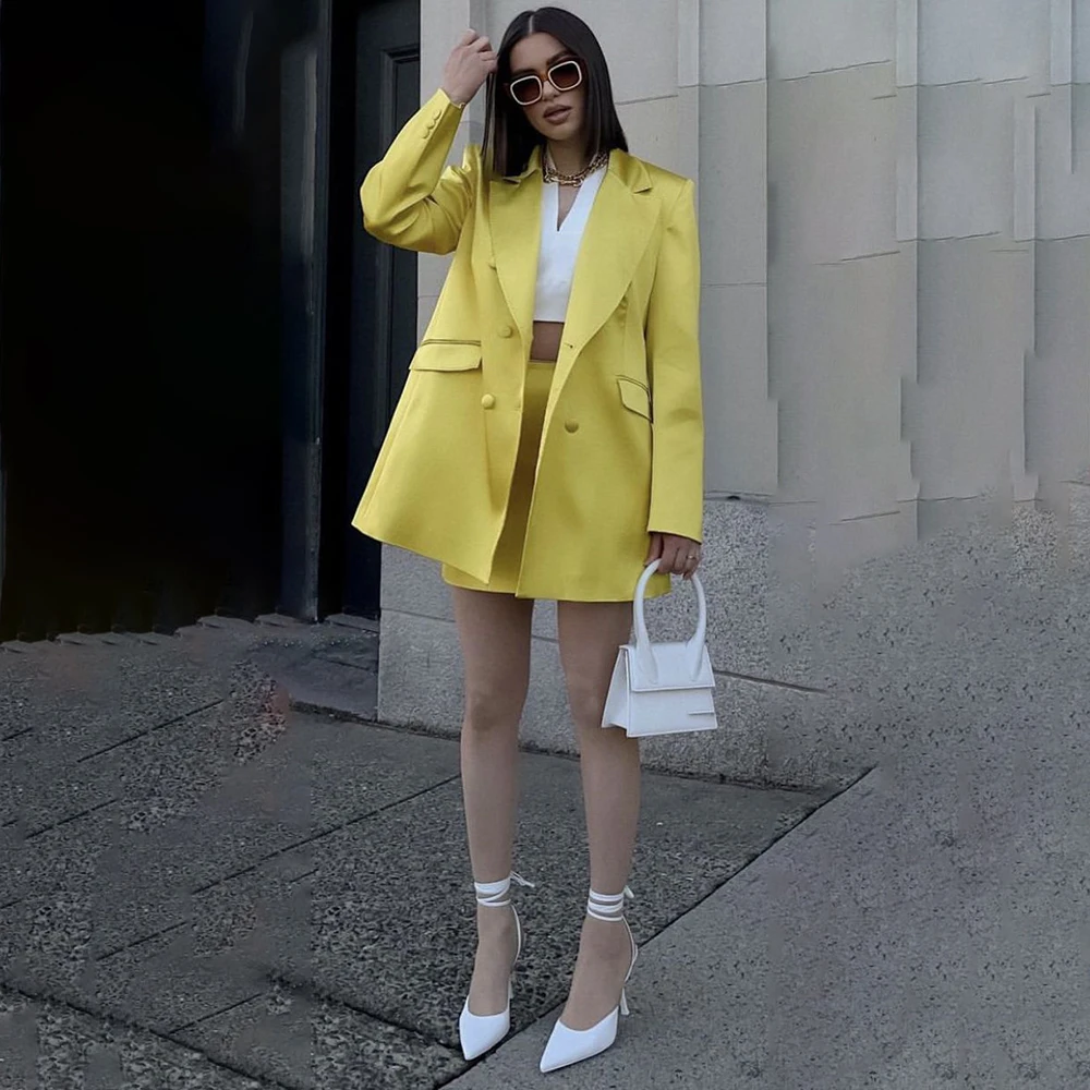 

Fashion Women's Suits Blazer High Quality Female Clothing Customized Double Breasted Peak Lapel 2 Piece Jacket Pants Sets