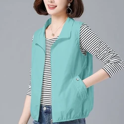 Spring Summer Vest Women Lightweight Basic Coats Turndown Collar Sleeveless Jackets Solid Liner Short Waistcoat Chaleco Mujer