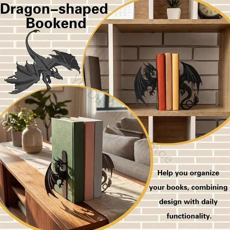 96BA Metal Bookends Set of 2 for Bookshelf Decors and Desk Organization, Black Books Holders for Study Rooms, Reading Corners