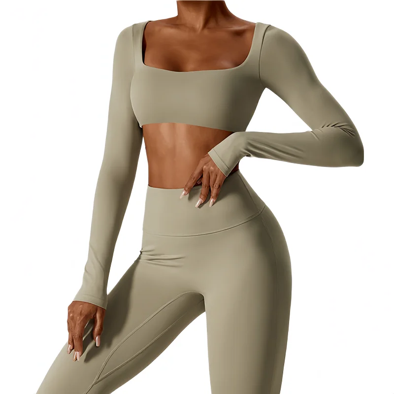 

Sexy nude long sleeved yoga suit, outdoor running sports T-shirt, quick drying tight fitting fitness suit, top