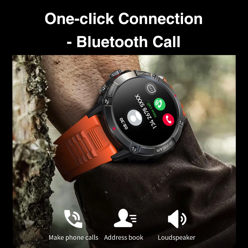 Relógio inteligente para homens, esportes ao ar livre, chamada de dente azul, pulseira de monitoramento de saúde, bateria 400mAh, impermeável 2023 Smartwatch, novo