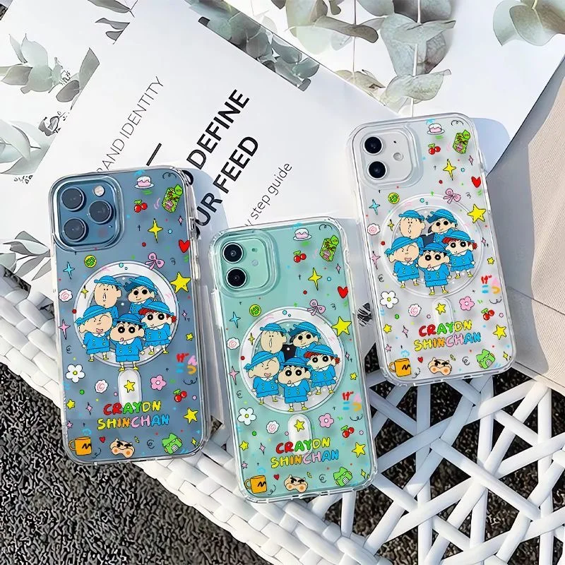 

Cute Cartoon snack Crayon Shin-chan campus Magsafe Wireless Charge Case for iPhone 12 13 14 15 16 17 Pro Max Plus Magnetic Cover