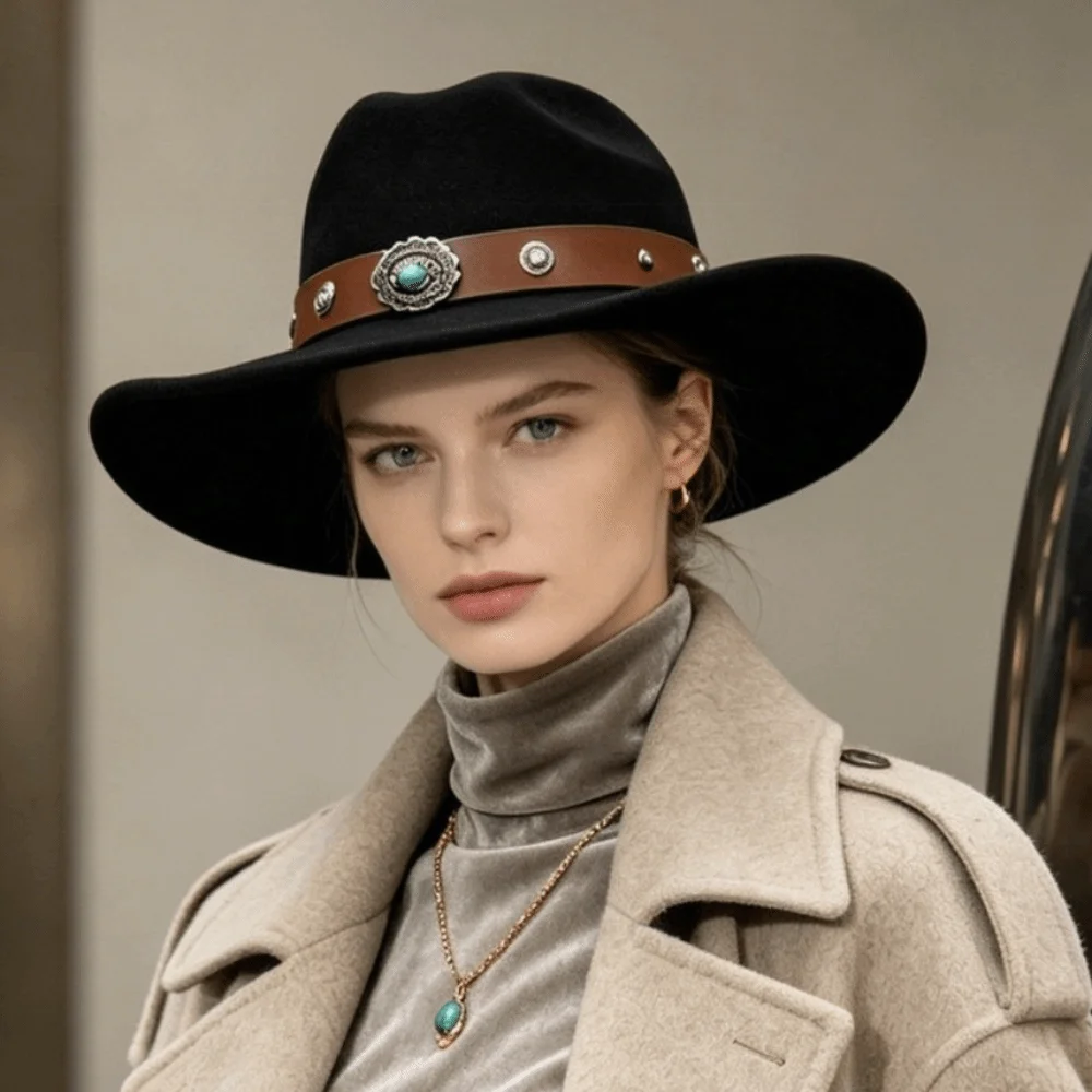 Fashion Solid Color Western Cowboy Hat Ethnic Style Sunscreen Jazz Hat Wide Brim Punk Vintage Cowgirl Hat Stage Performance