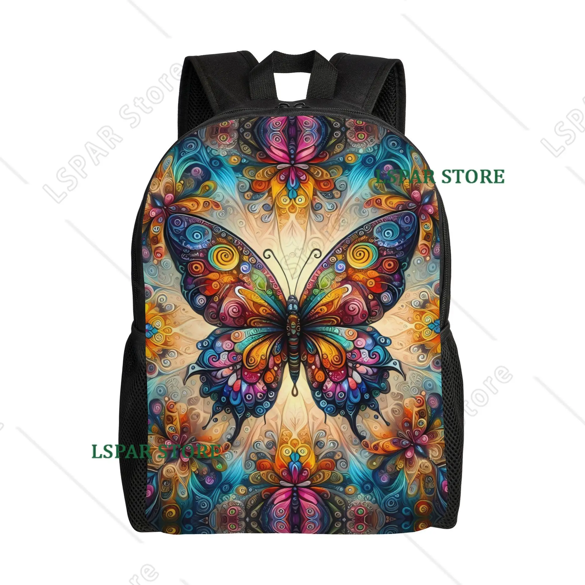 Vibrant Mandala Butterfly Design Backpacks for Casual for Students Travel and Carrying Laptops, Featuring Adjustable Straps