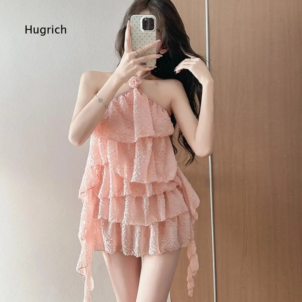 Women Halter Neck One Piece Swimsuit Ruffled Tiered Layer Design With Irregular Hem For Summer Beach Pool Vacation Activities