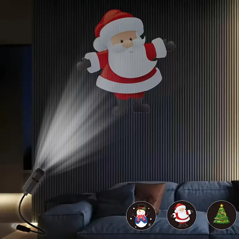 Christmas LED Projection Light Creative 360° Rotating Atmosphere Lamp USBRechargeableSmart Night Light for Bedroom Holiday Decor