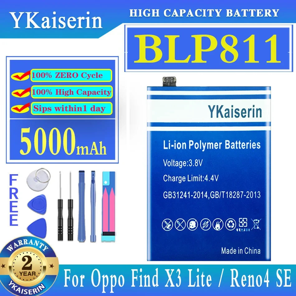 

YKaiserin Battery BLP811 5000mAh For Oppo Find X3 Lite CPH2145/Reno4 se/5 5G 4SE Reno5 PEAT00 PEAM00 PEGM00 PEGT00