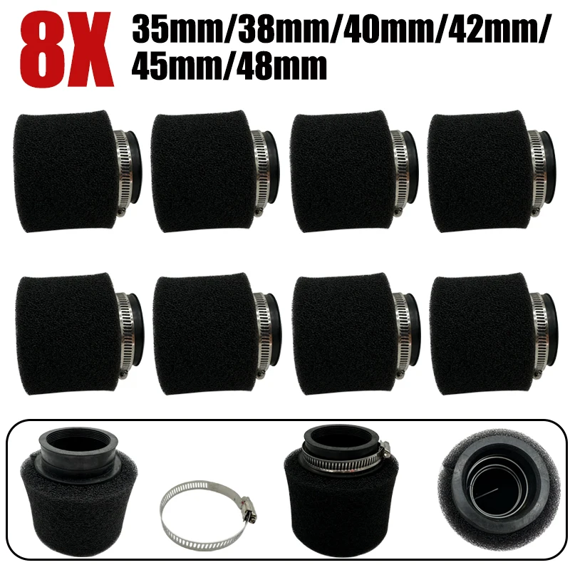 

8PCS Straight Neck Foam Air Filter Sponge Cleaner Clamp-on Moped Scooter 110/125/150/250cc Dirt Pit Bike 35/38-40/42/45/48mm