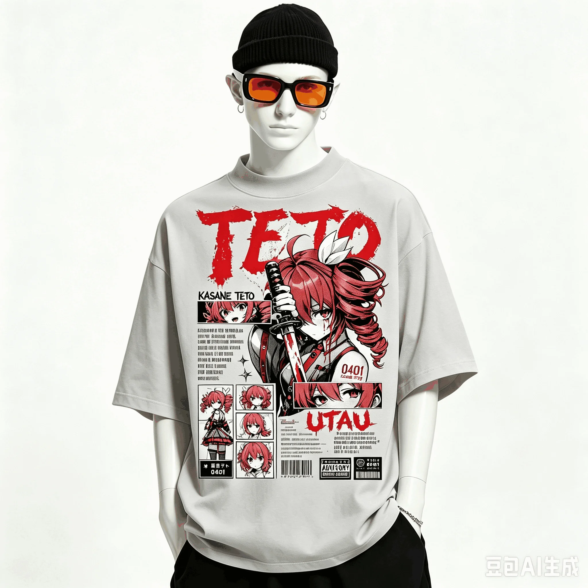 Kasane Teto Übergroßes Unisex-T-Shirt mit Grafikdruck und Rundhalsausschnitt für Männer und Frauen, hochwertige Y2k-Kurzarm-Streetwear aus weicher Baumwolle – Detail 16
