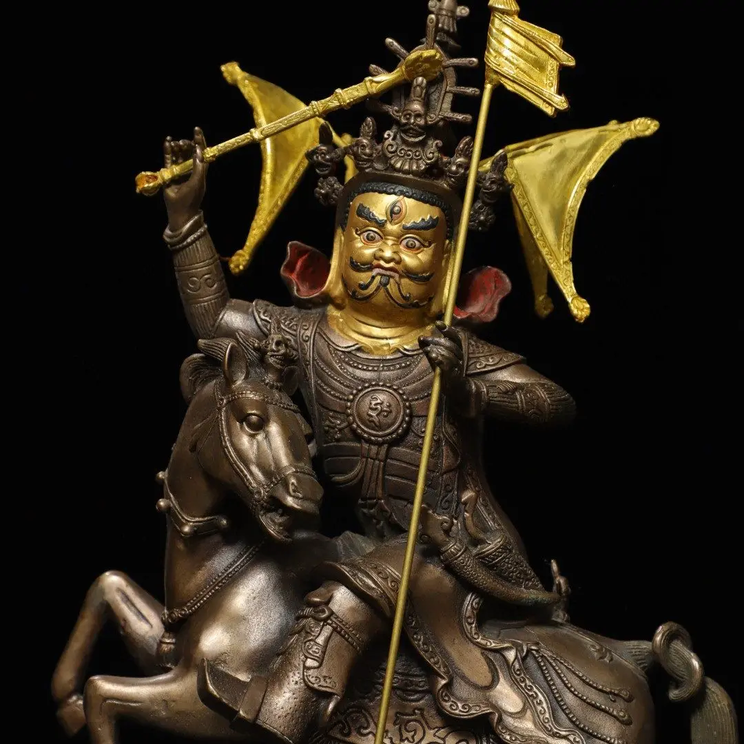 Pure Copper Gilt King Gesar Tibetan Protector Statue Antique Home Altar Decor Figurine