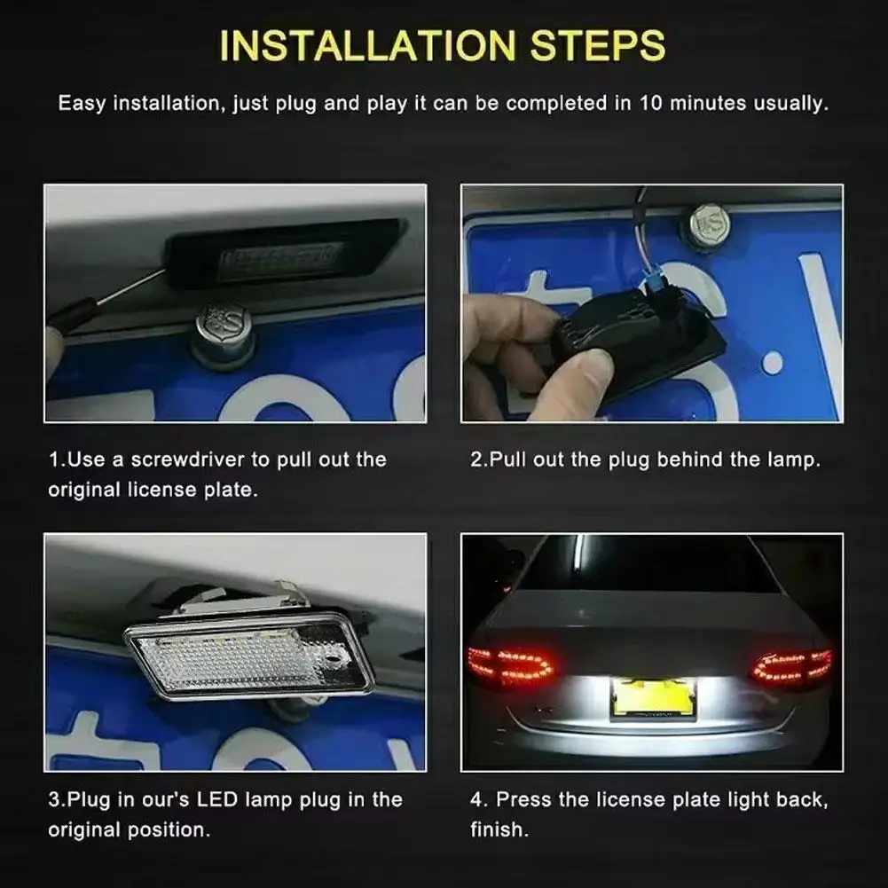 LED License Plate Light 2pcs For AUDI A3/S3 04-12 A4/S4 B6 (8E/8H) 01-05 White Light (6500K) Auto Lamp Light License Plate Lamp view 4