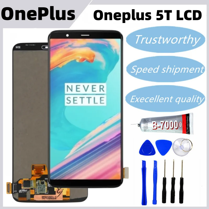 tested   AMOLED TFT  LCD For Oneplus 5T A5010 LCD Display Touch Screen Digitizer Glass Assembly for One Plus 5T 1+5T Display