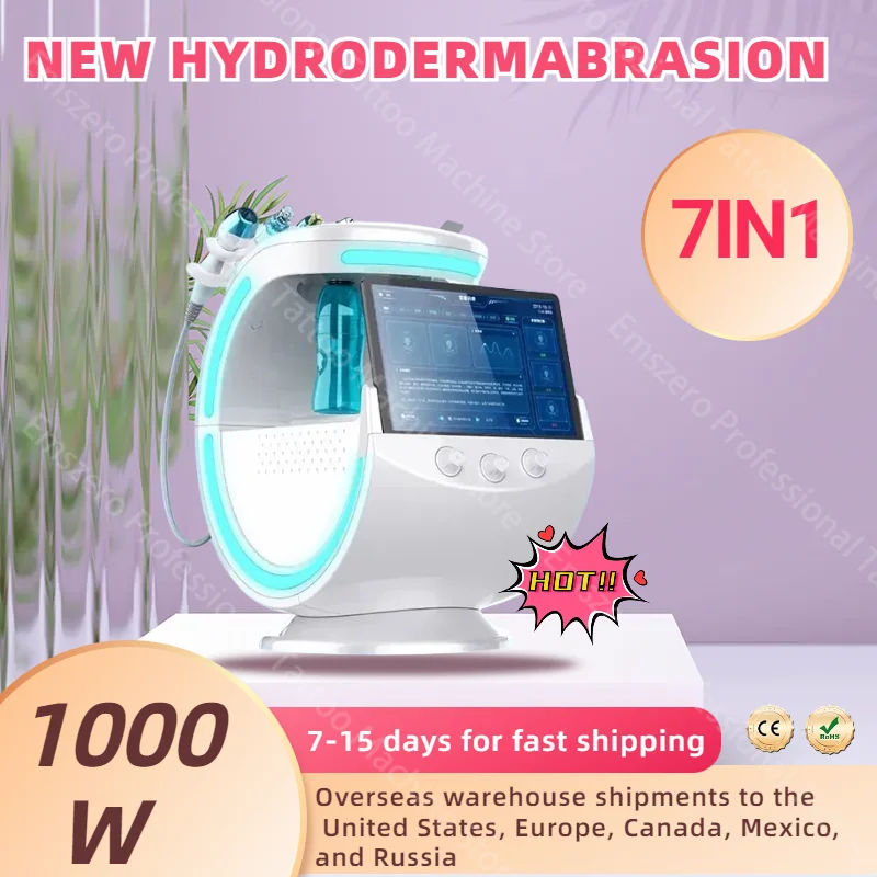 

7 in 1 Smart ice blue Oxygen Water Dermabrasion Bubble Machine Professional Face Hydra Machine RF Lifting Machine ﻿