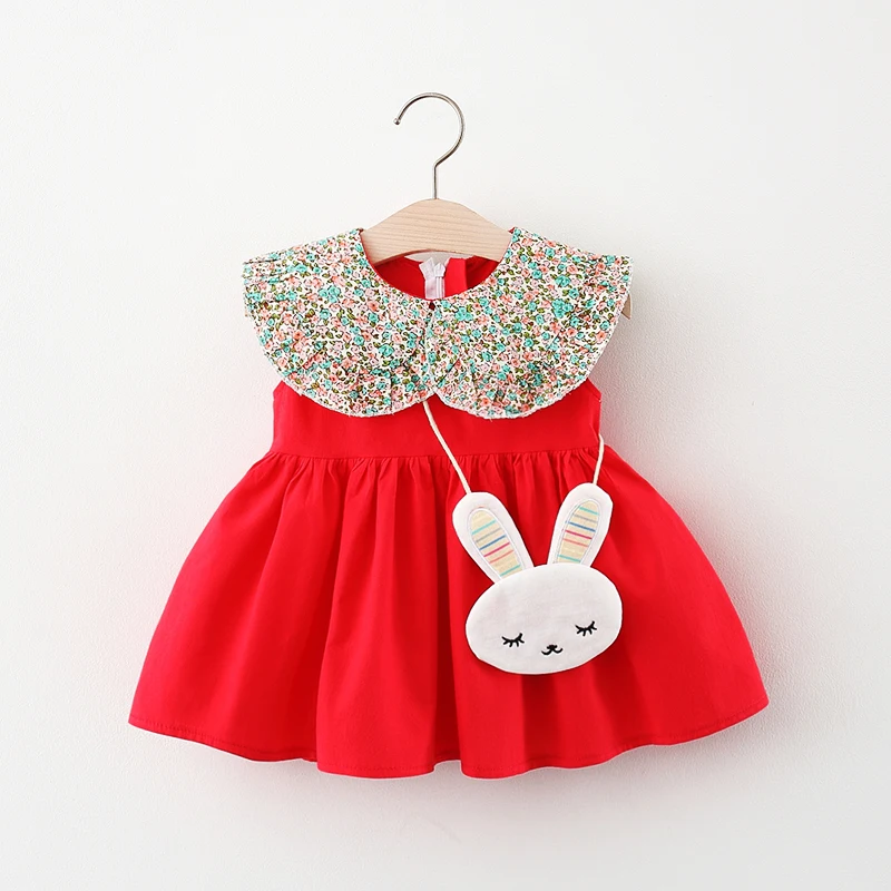 Summer Dress For Girls New Children's Clothing Sweet Floral Doll Collar Sleeveless Vest Skirt Solid Color A-Line Skirt