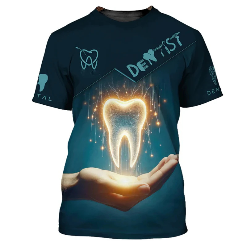 Dentist Work Uniform Funny Cosplay T-shirt For Men Cute Novelty Tooth Design O-neck T Shirts Breathable Oversized Women Tee Top image 3