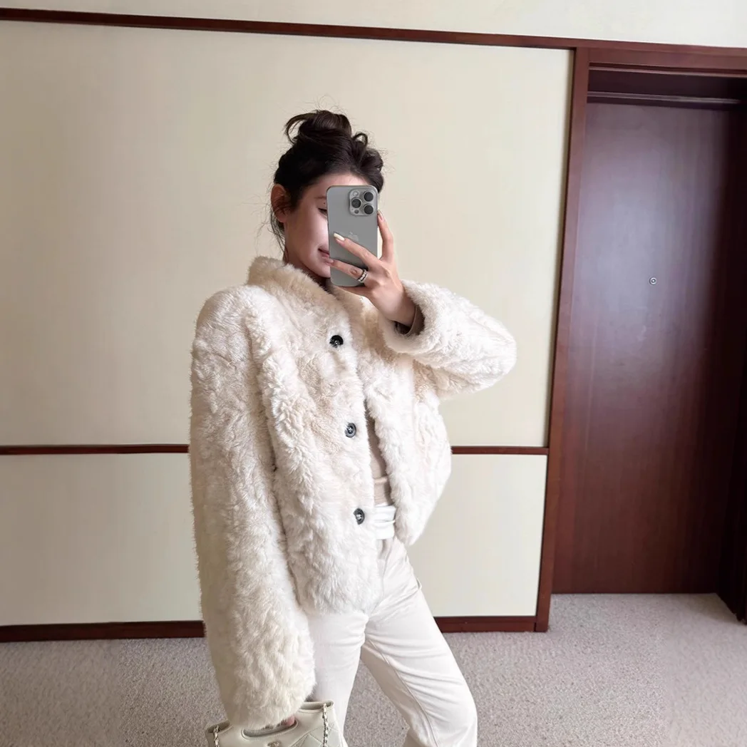 Natural Curl Faux Small Hu Sheep Eco Fur Women's Winter New Plush Shearling Coat
