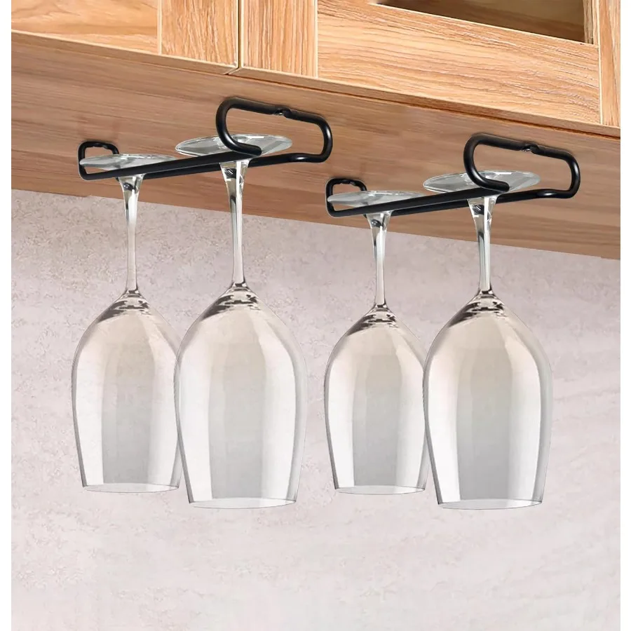 

7 Inch Black Under Cabinet Wine Glass Holder Stemware Rack Glass Storage Hanger Organizer for RV Cabinet Kitchen Bar 2 Pack