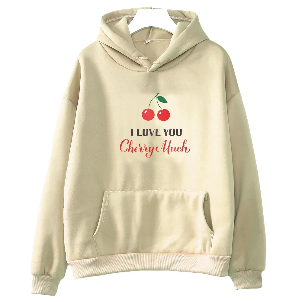 I Love You Cherry Much Creative Graphic Clothes Female Fashion Aesthetic Pullovers Autumn Casual Sweatshirts Fleece Warm Hoodie