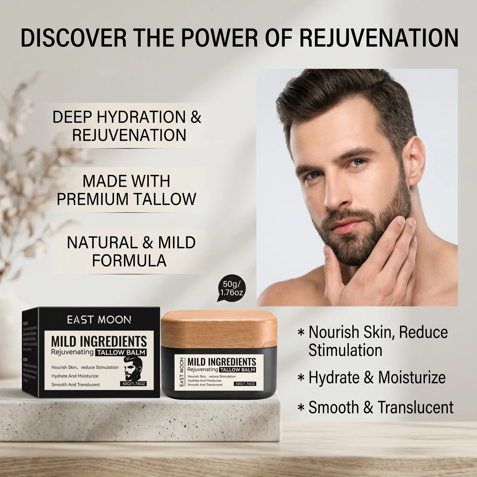 Rejuvenating Tallow Balm for Men Reduce Skin Irritation Relieve Redness Hydrate Dry Rough Dull Skin Nourishing Repair Balm